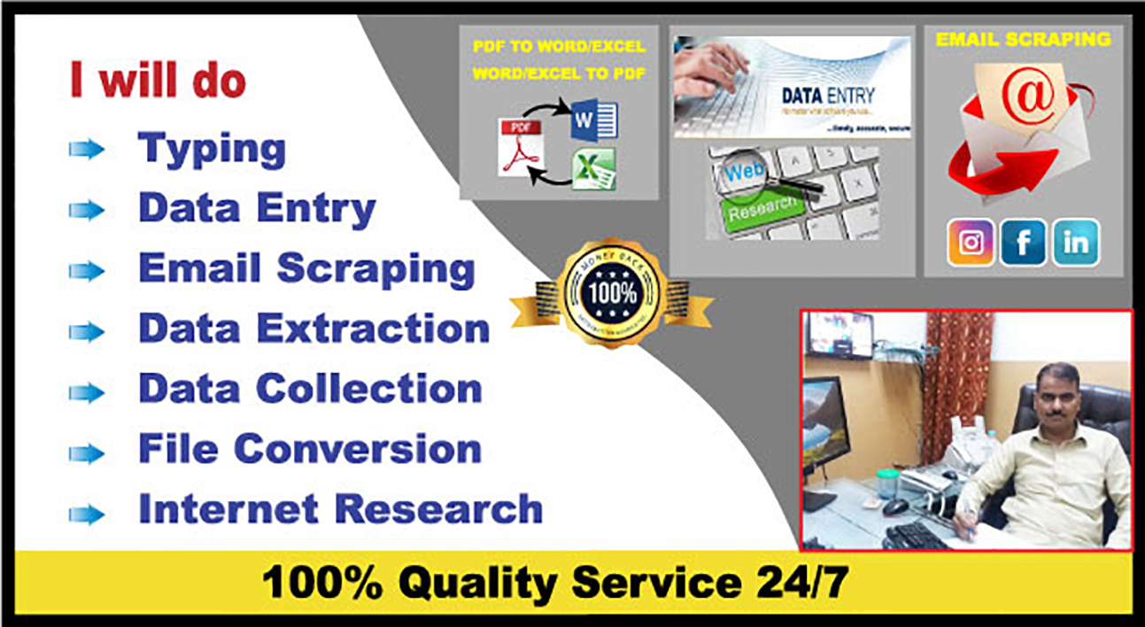 I will do data entry email scraping data mining inter...
