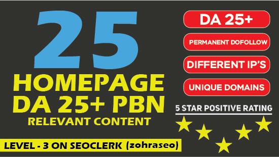 I will Create 25 Homepage Permanent PBN Backlinks wit...