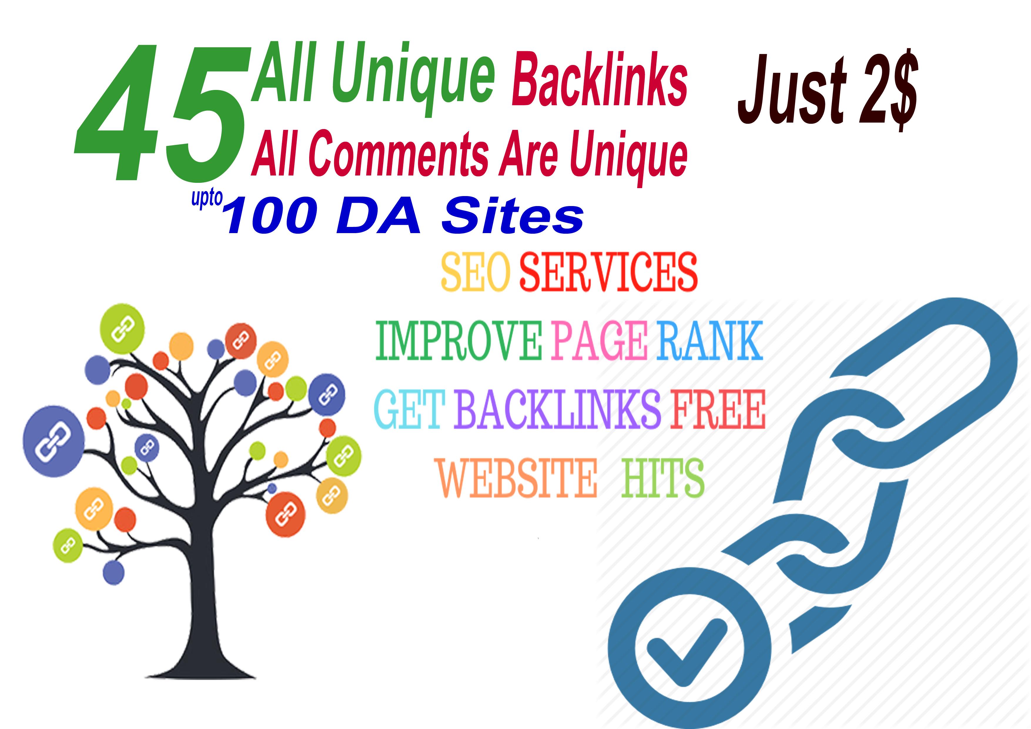 I will Do 45 All Unique Backlinks 100 DA Sites