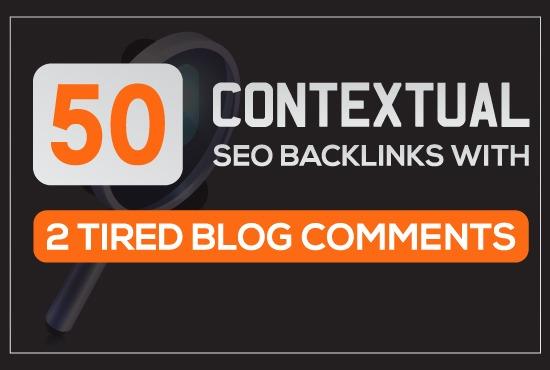 Build 50 contextual seo backlinks with 2 tired blog c...