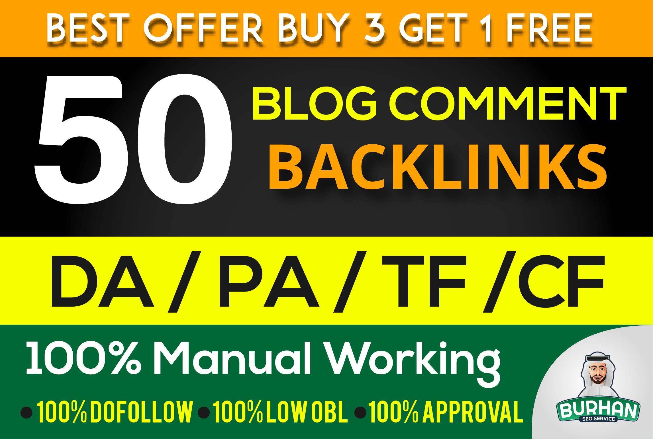 I will do 50 dofollow blog comment on high da pa link...