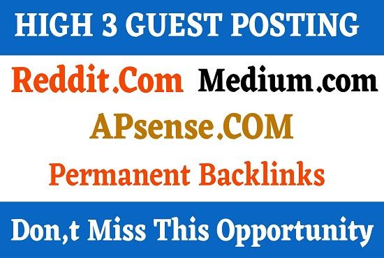 Write And Publish Guest Post Apsense, Reddit, Mediu...