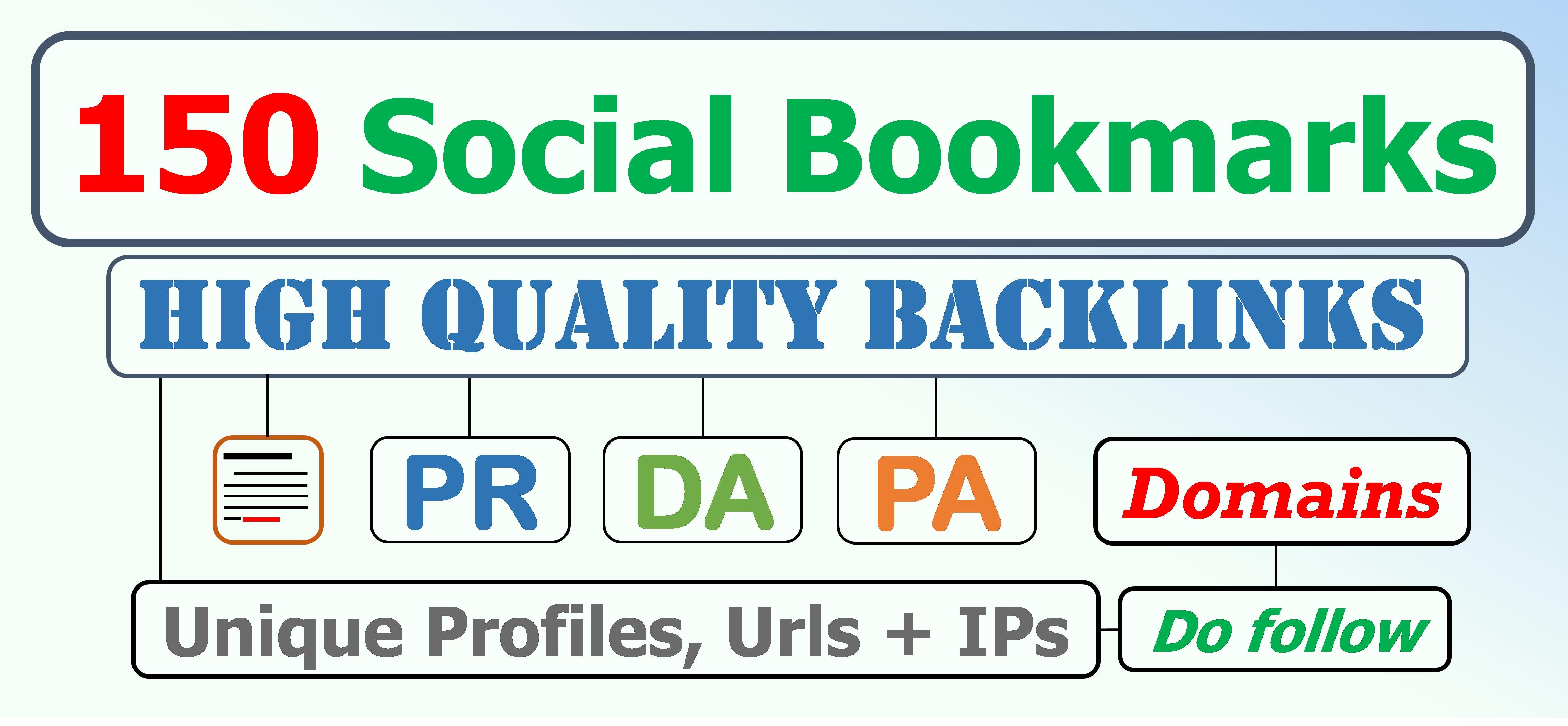 150 Social Bookmarking Panda safe with PR, DA, PA, ...