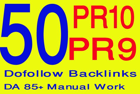 Create 50 PR9 to PR8 best quality seo backlinks manua...