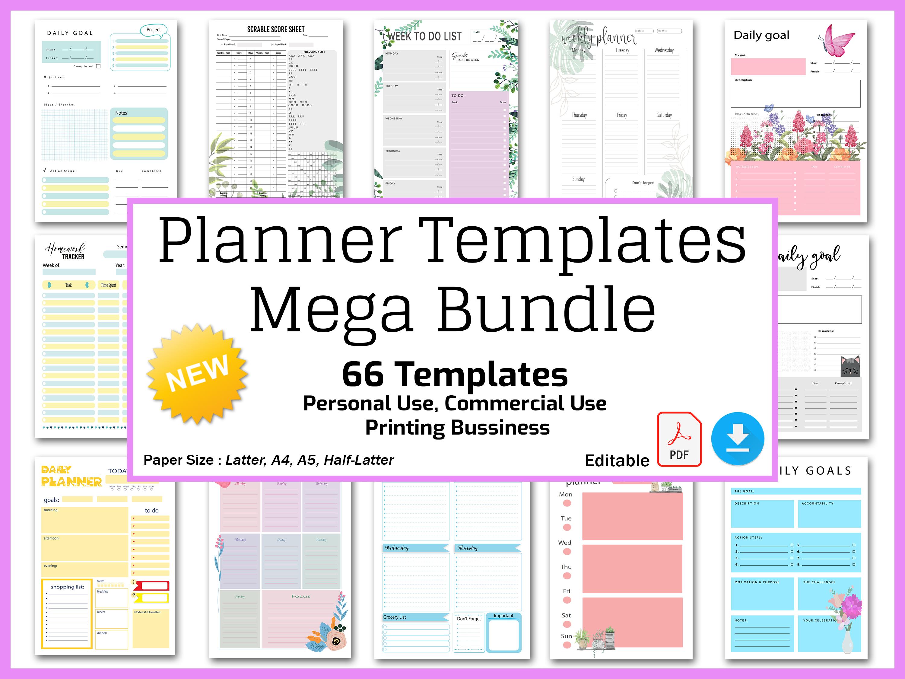 Planner Templates Bundle, Editable Planner Pages Pac...
