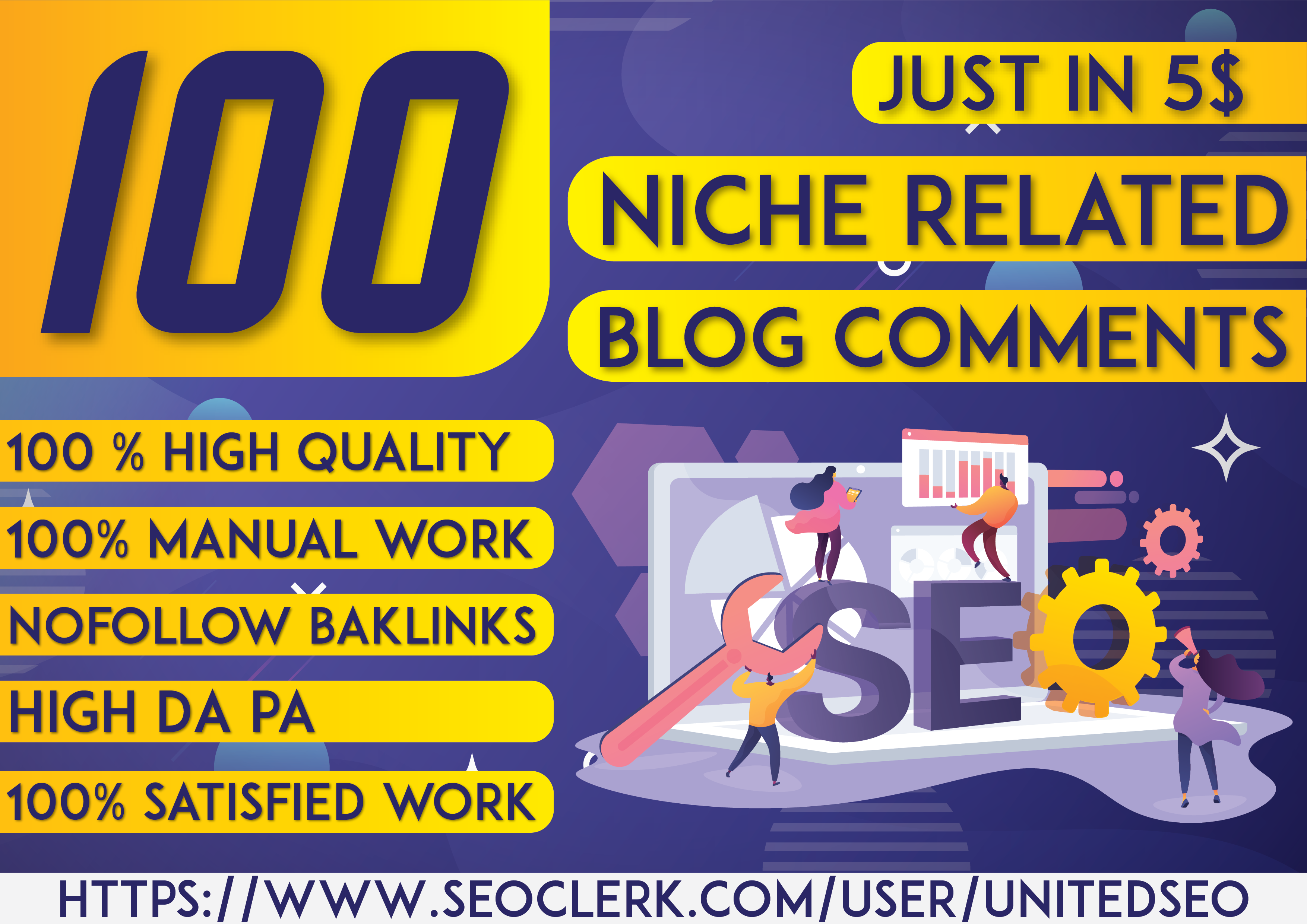 create 100 niche relevant nofollow SEO blog comment b...