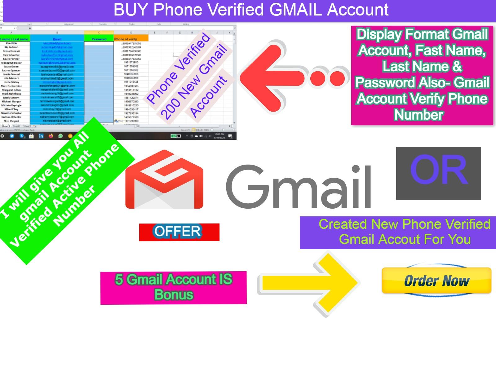 Created or give you 200 Phone Verified mail Account i...