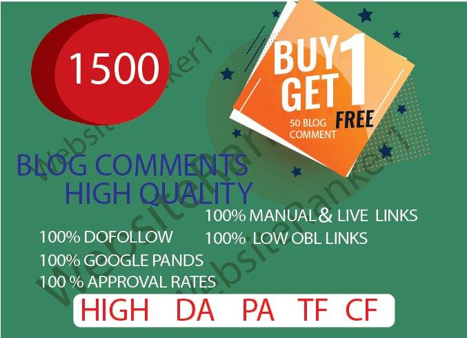 I will provide 1500 Blog comments plus FREE 10 profil...