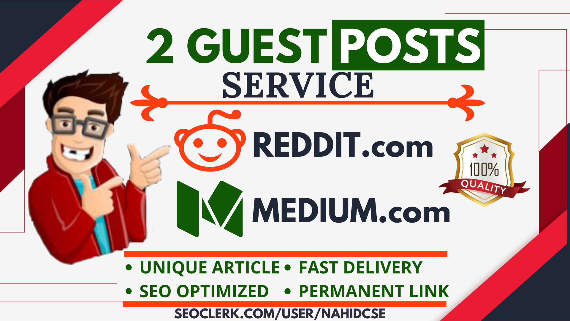 Write and Publish 2 Guest Post SEO Service On Reddit....