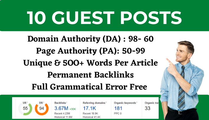Write and Publish 10 High Quality Guest Post on DA 98...