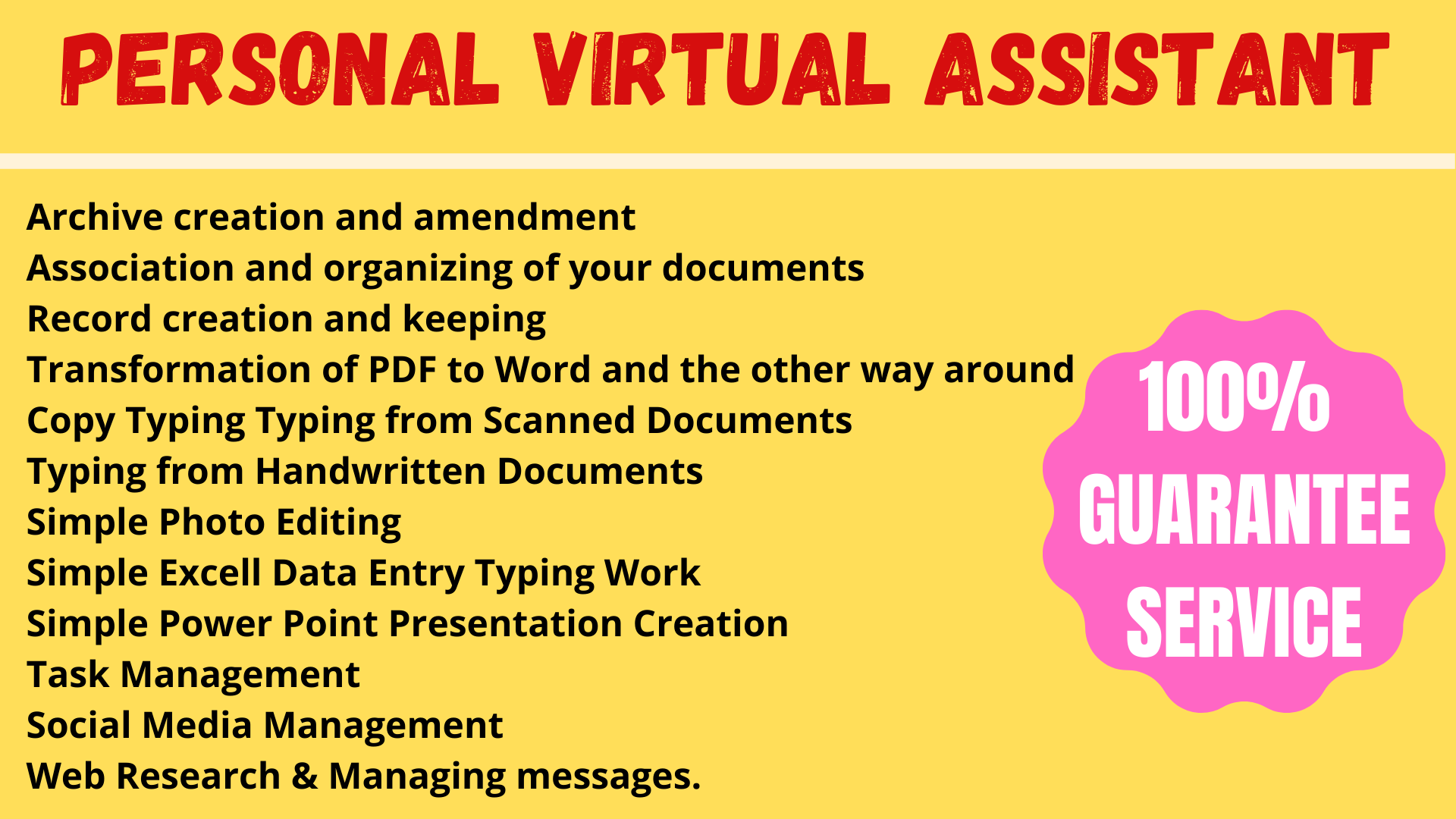 I will be your Virtual Assistant on a Daily, Weekly ...