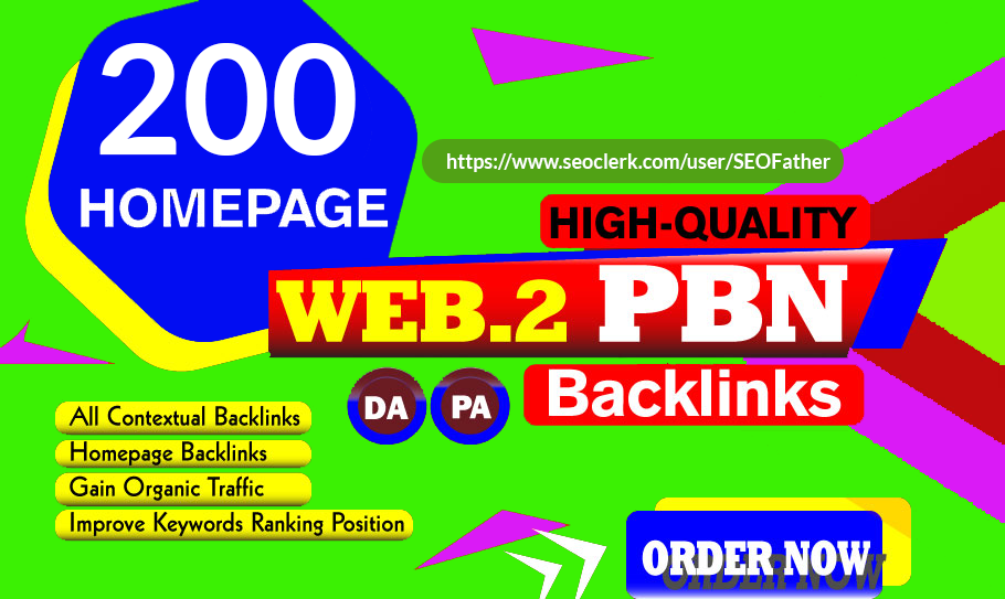 200 Homepage WEB PBN Dofollow Backlinks On High DA PA...