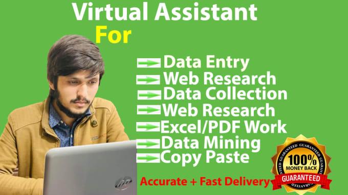 I will your virtual assistant for data entry, web re...