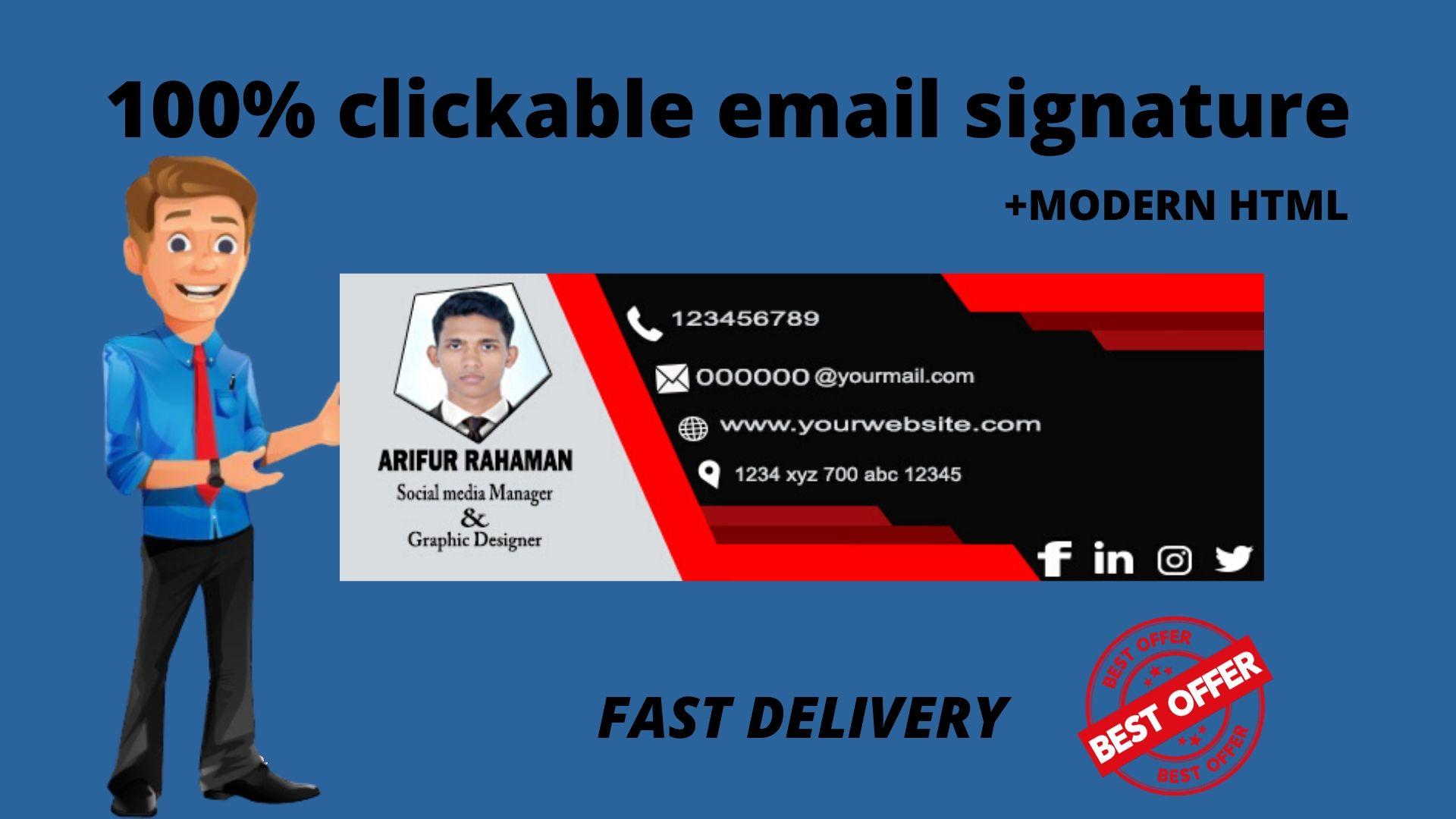I will make clickable modern HTML email signature