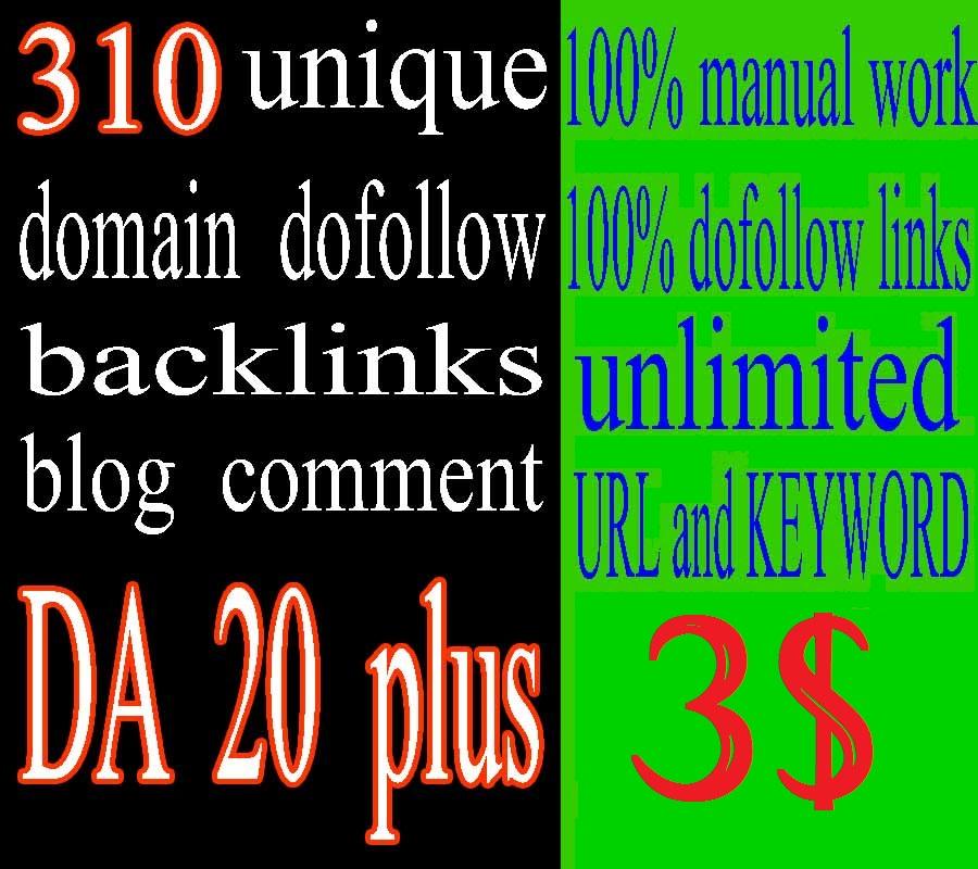 310 Unique Domain manual dofollow Backlinks in DA 20p...
