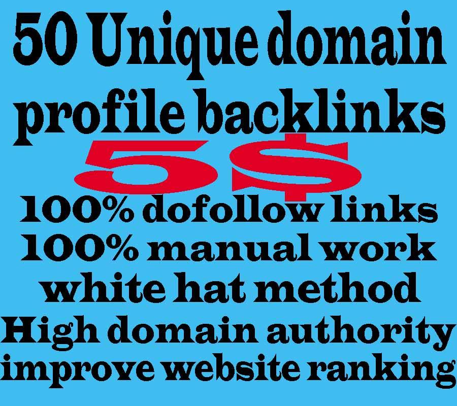 I will 50 unique domain dofollow profile backlinks hi...