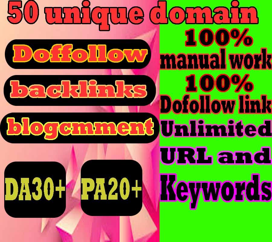 i will do 50 unique domains dofollow Blog comments DA...