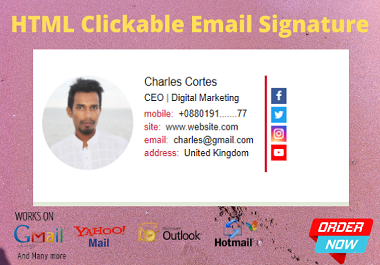 I will create HTML clickable email signature for gmai...