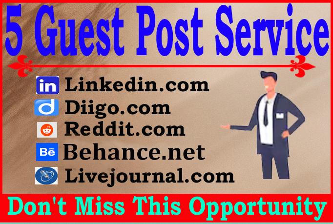 Write and Publish 5 Guest Posts High Quality Blogs DA...