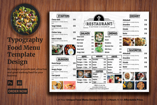 I will design delicious restaurant menu for you withi...