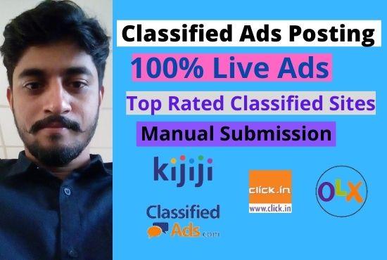 I will do classified ads posting in top rated site wo...