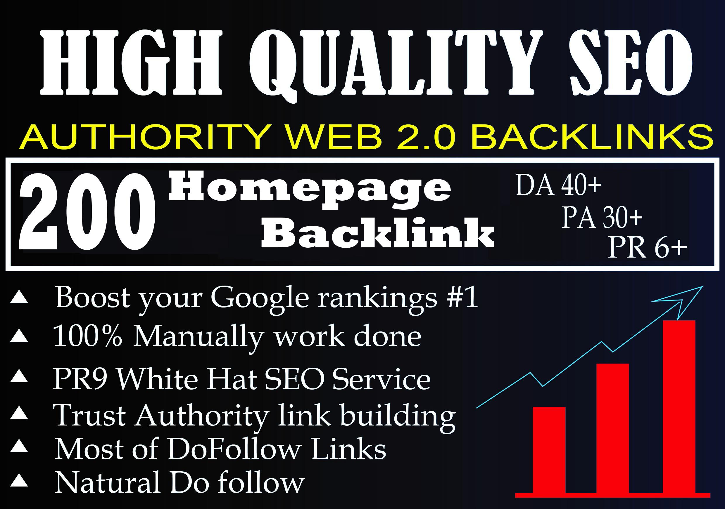 I Will Provide DA 40+ PA 30+ PR 6+ Web2.0 200 homepag...