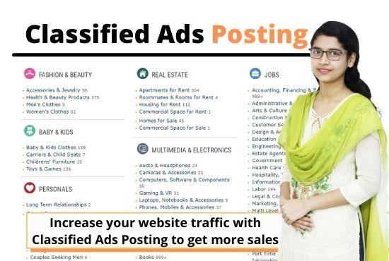 I will post your ads on top ranking classified ads po...