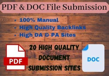 I will manually submit PDF or DOC file on 20 high DA,...