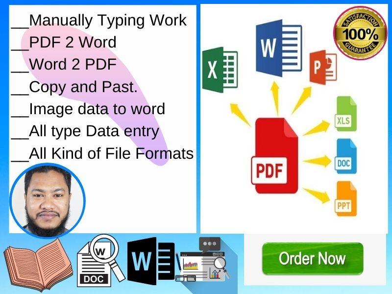 Any Data entry work PDF to word excel copy paste imag...