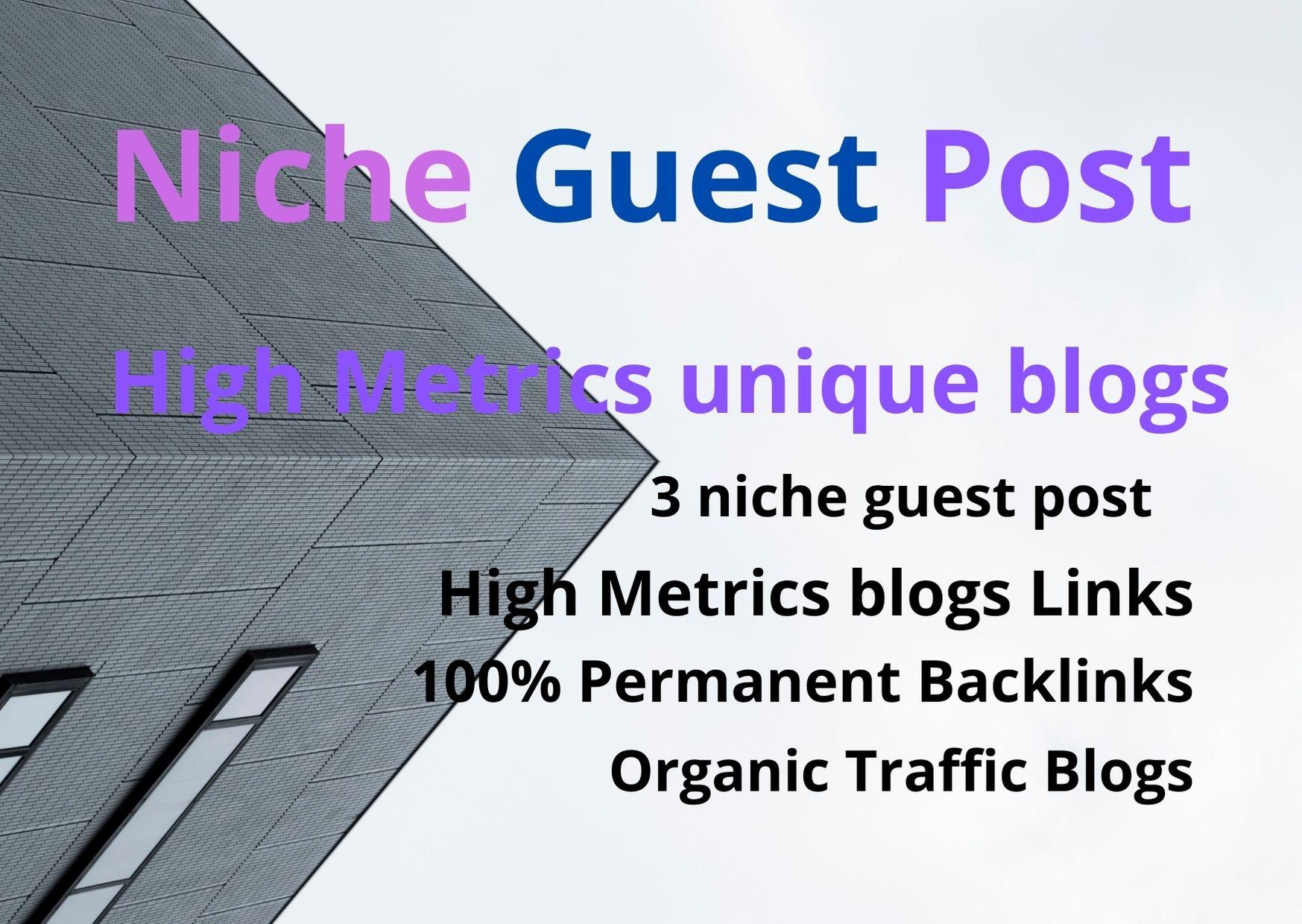 I will publish 3 niche guest post 60 to 80 high quali...