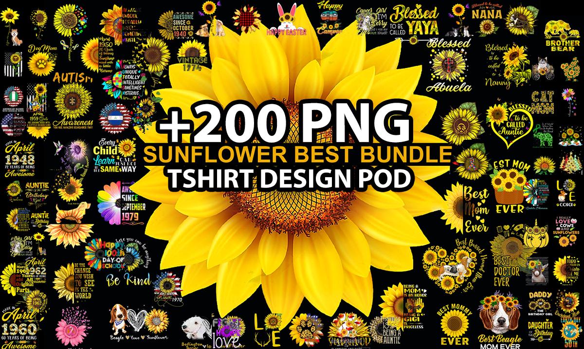 Send 200 Tshirt Design PNG Bundle Sunflower Design Fo...
