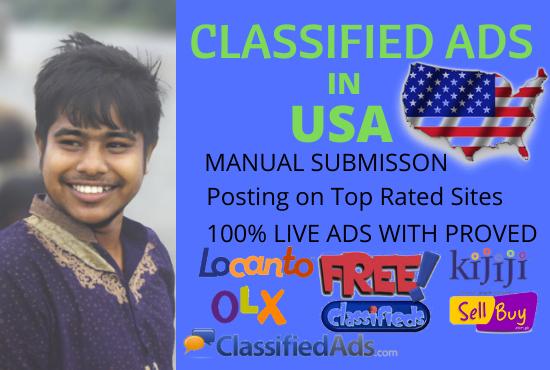 I will do post your ads in top USA classified ads sit...