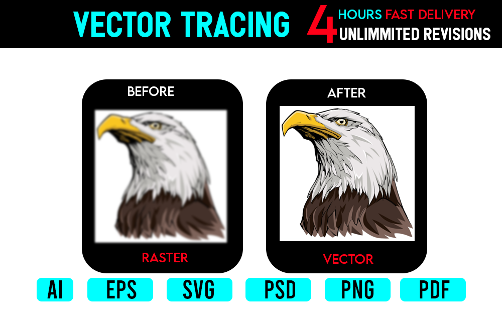 redesign, redraw, fix, update, modify, and traci...