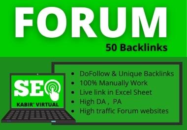 Forum 50 Backlinks manually work on high quality Foru...