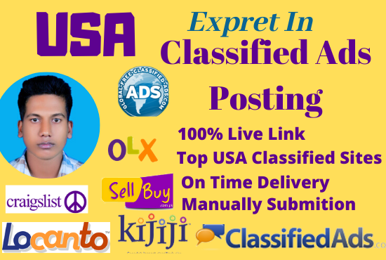 I will do 50 classified ads posting top site in USA