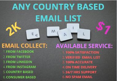 Any Country based 2k new consumer Email list will sel...