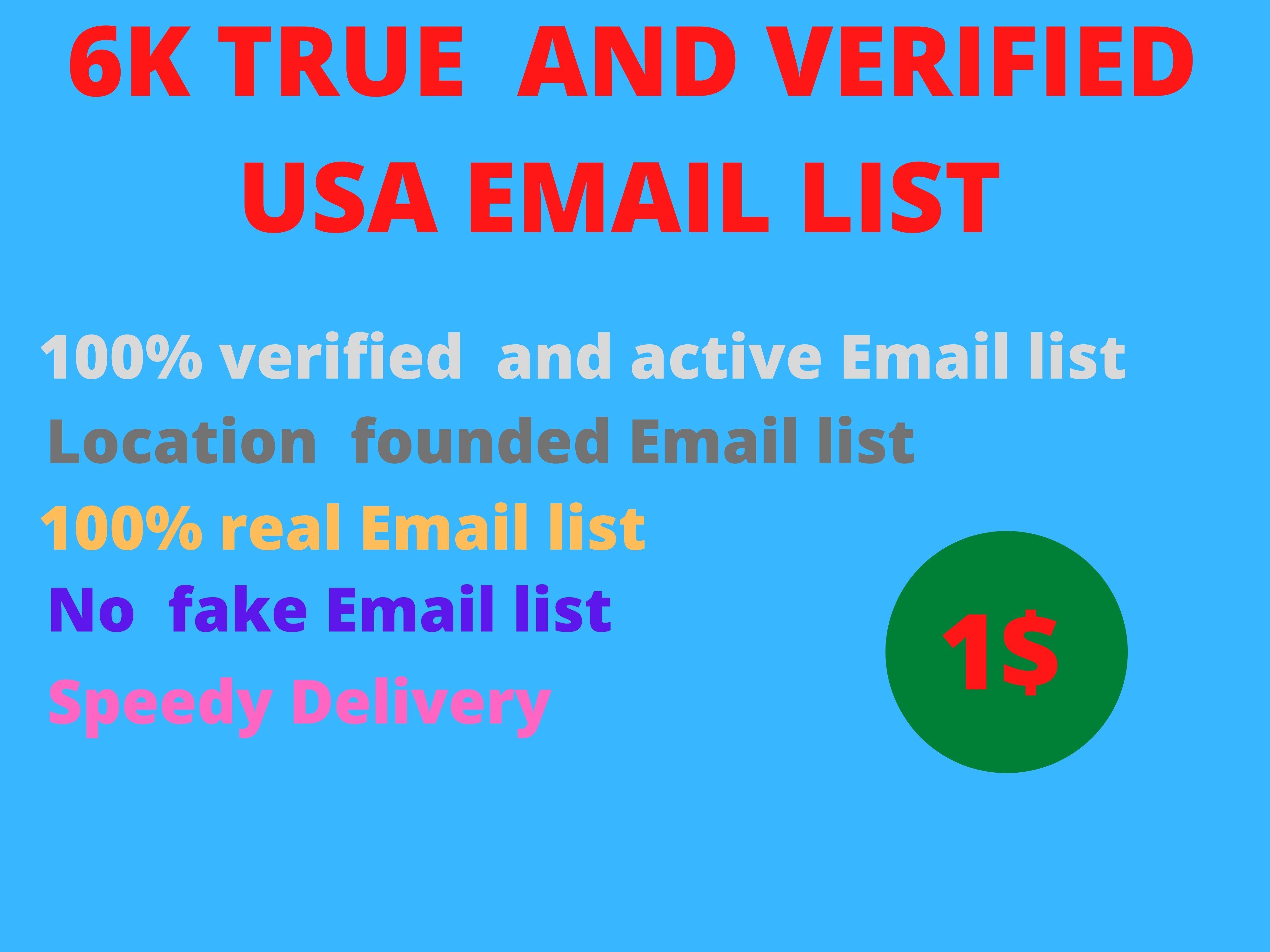 I will present you 6K true and Verified USA Email Lis...