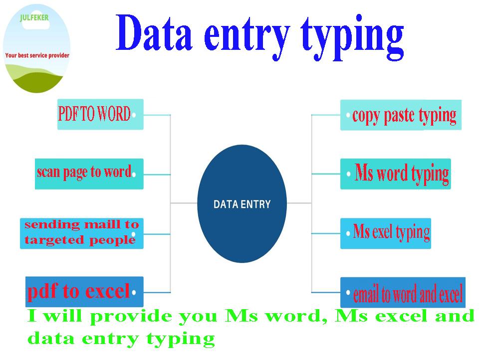 I will do data entry work, MS Word, MS Excel, PDF ...