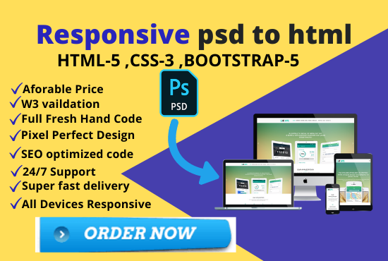 Psd to html, xd to html, AI to html, psd to bootst...