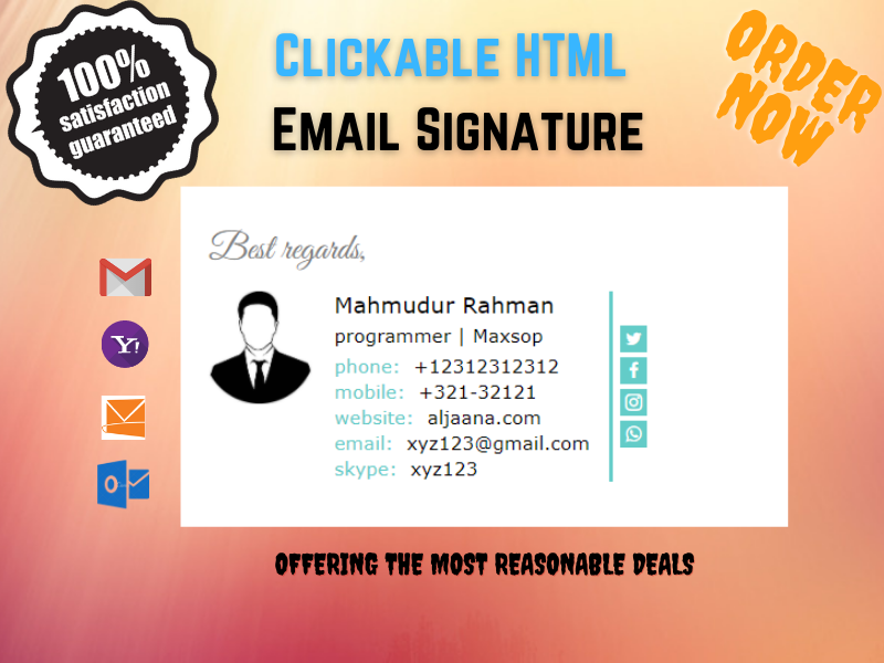 I will make a suitable HTML email signature for all k...