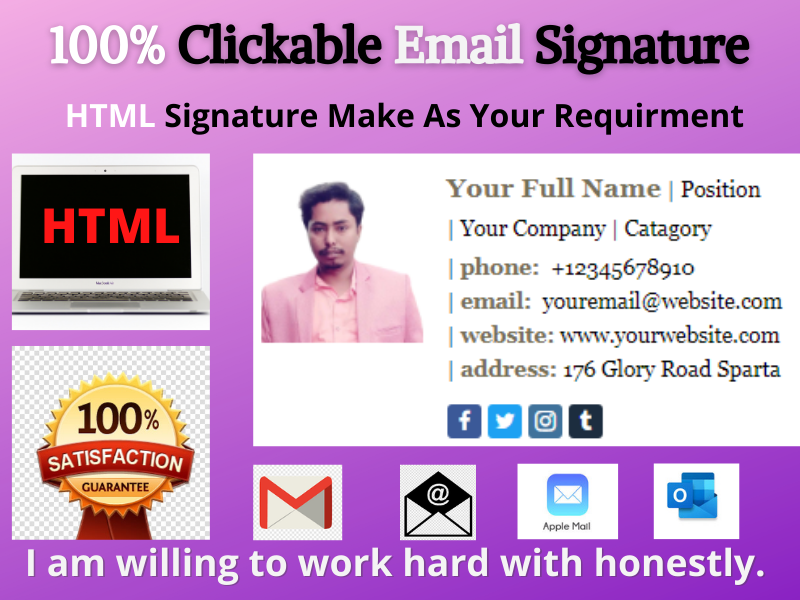 I will create clickable E-mail signature with satisfa...