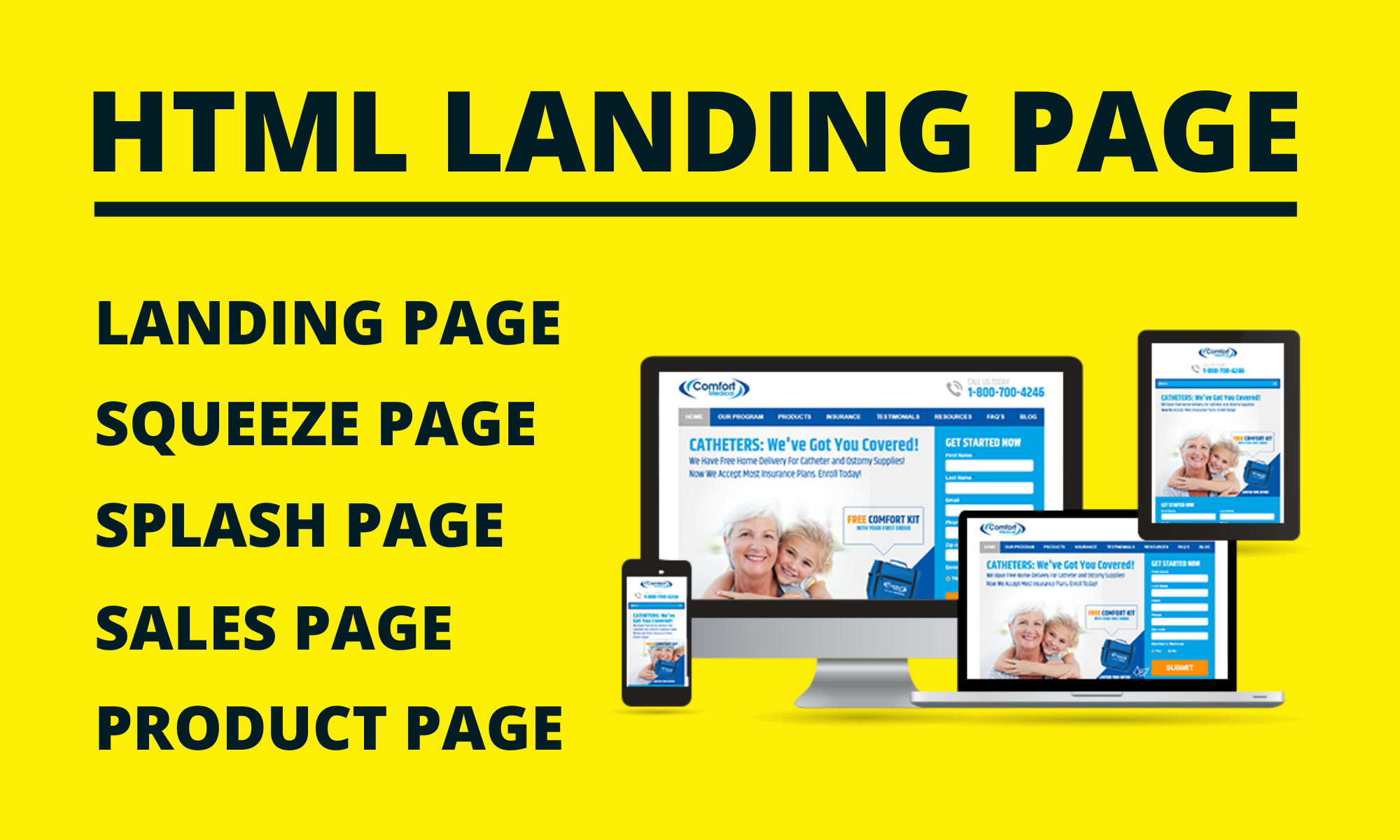 Responsive html landing page design, squeeze page, ...