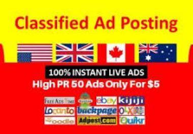 I Will Provide 50 Manual Classified USA Ads Posting f...