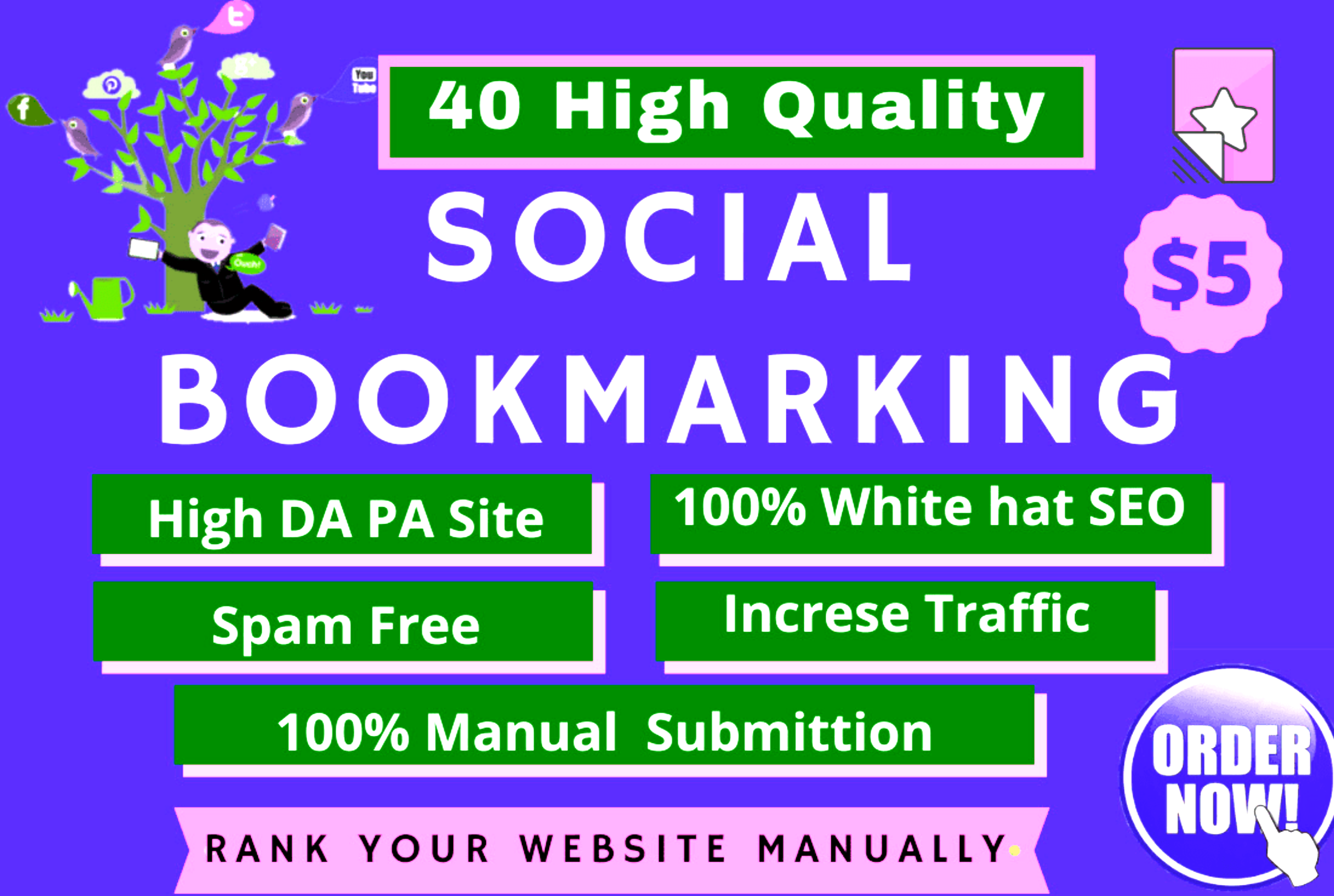 I will provide High quality 40 social bookmarking bac...