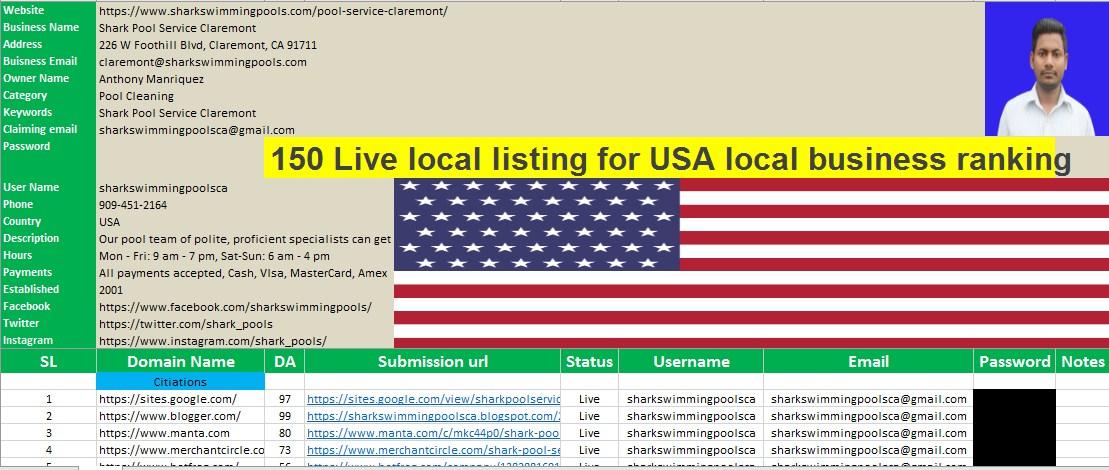 I will 150 local listing for USA local business ranki...