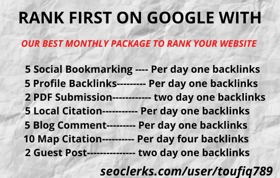 Off page SEO backlinks Monthly package update your UR...