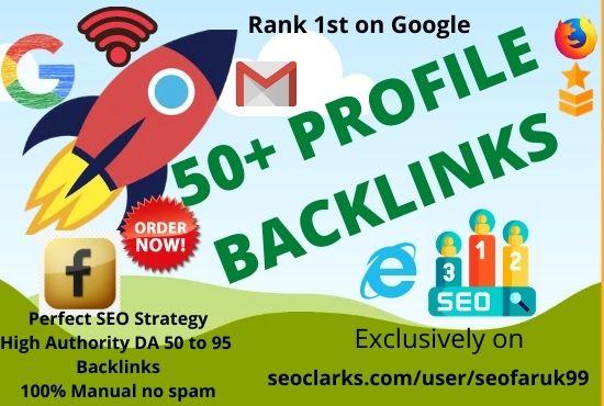 Do Powerful 50+ High Authority SEO Profile Backlink o...