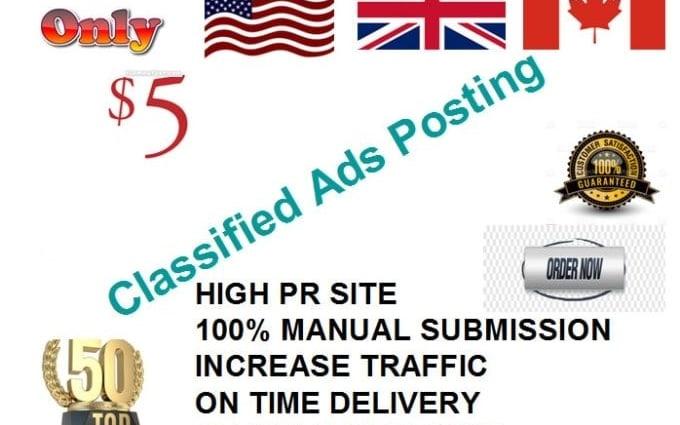 I will post your ads on 50 top rank classified ad pos...