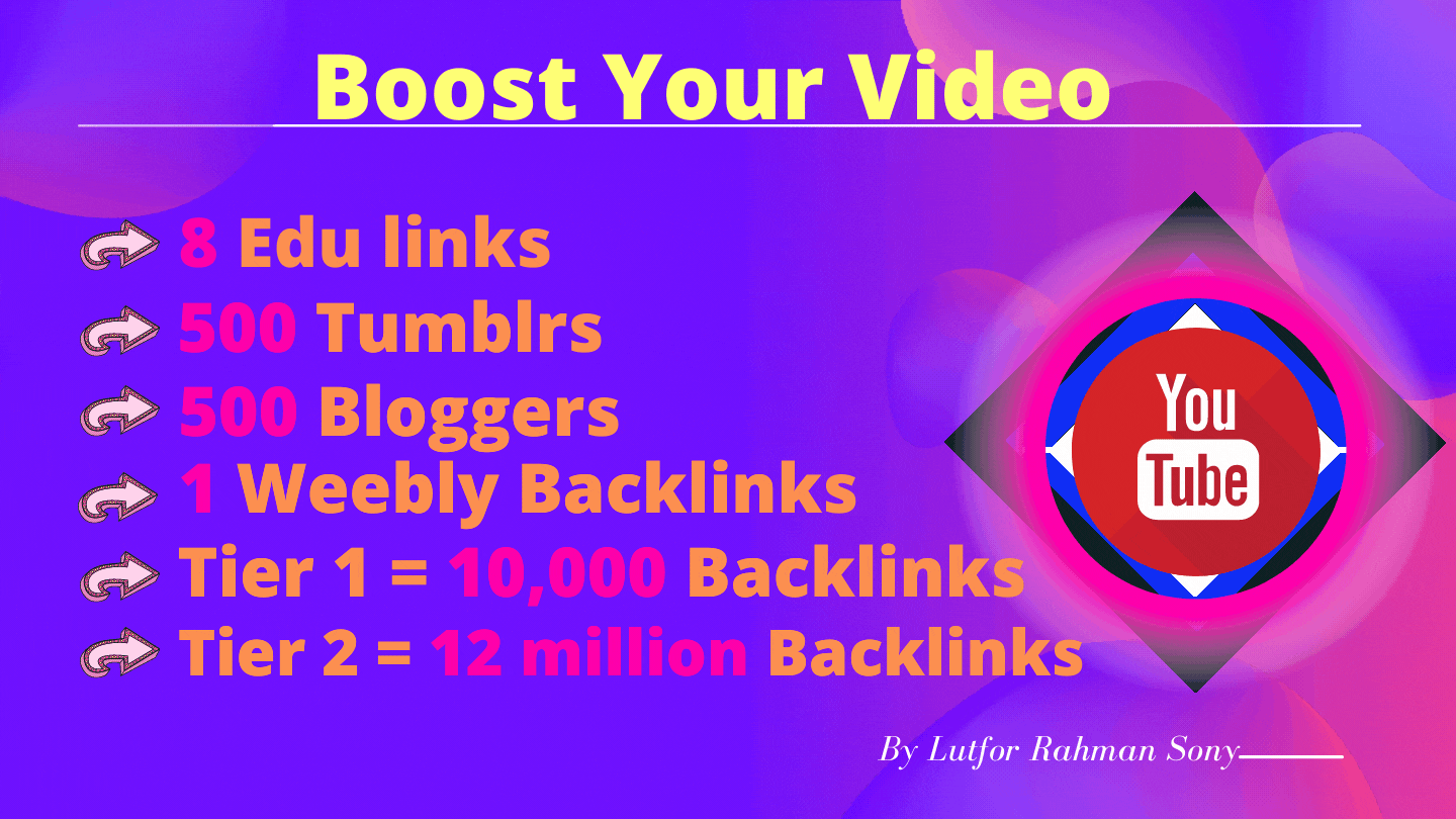 Video SEO on8 Edu link, 1weebly, 500 Blogger, 500 Tu...