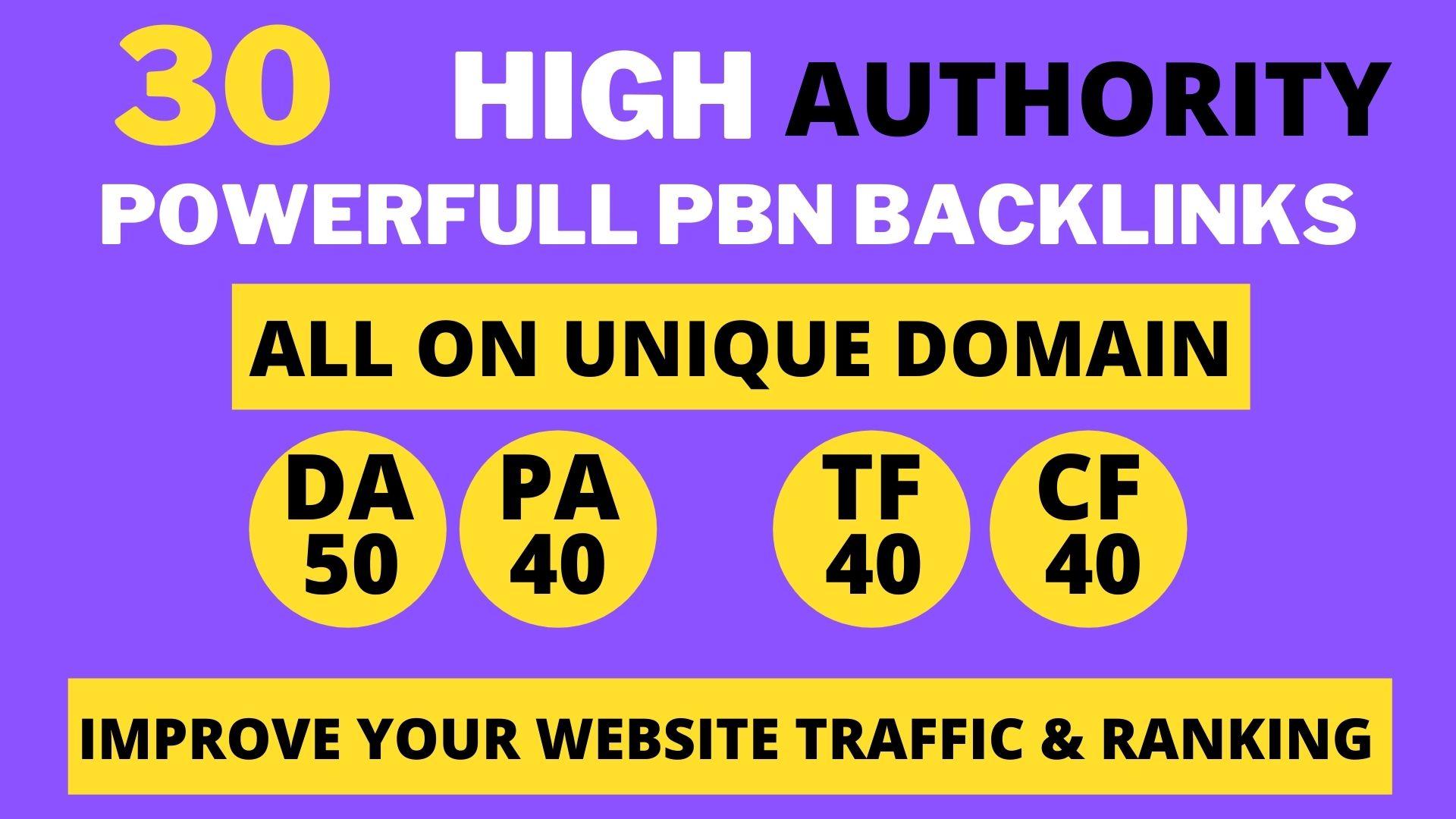 Get powerfull 30+ pbn backlink with high DA/PA/TF/CF ...